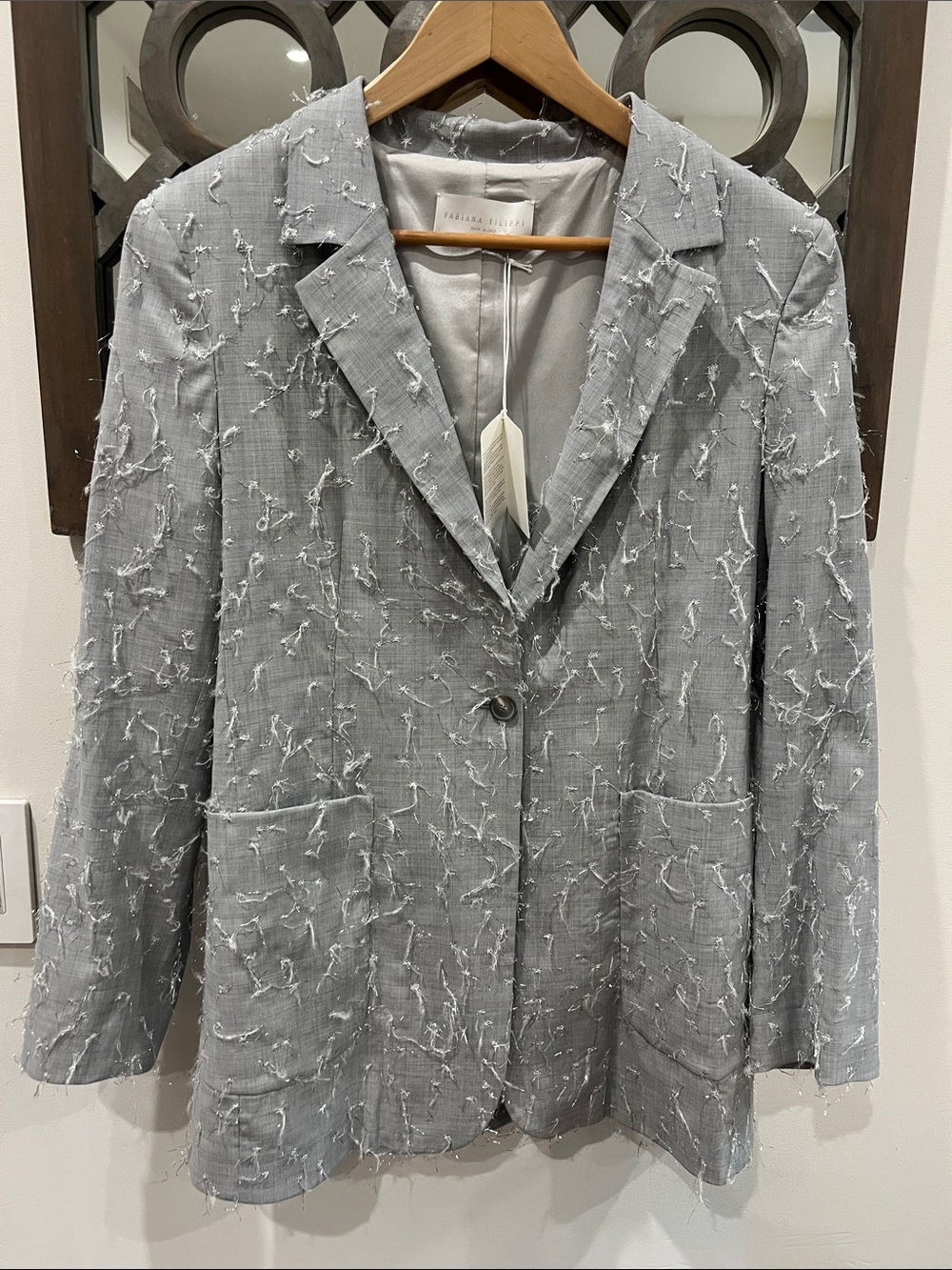 Textured Light Gray Single-Button Blazer
